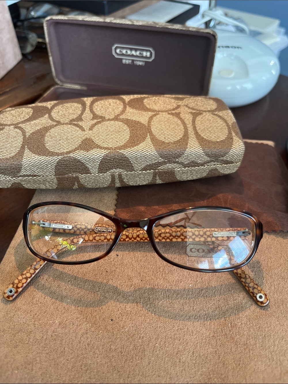 Coach Brown Tortoiseshell Women's Eyeglass Frames with Signature Pattern